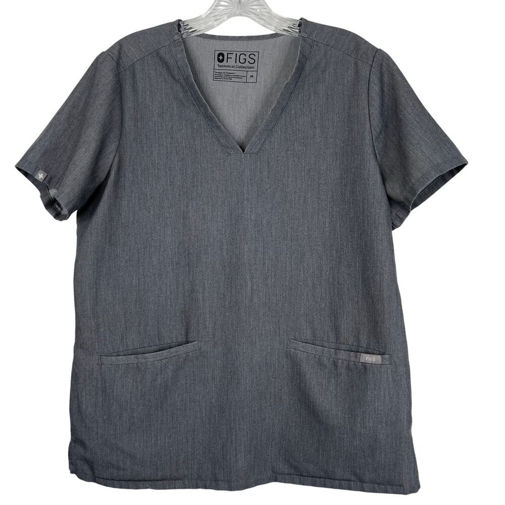 FIGS Women's Casma Three-Pocket Scrub Top V-Neck Short Sleeves Side Slits Size M